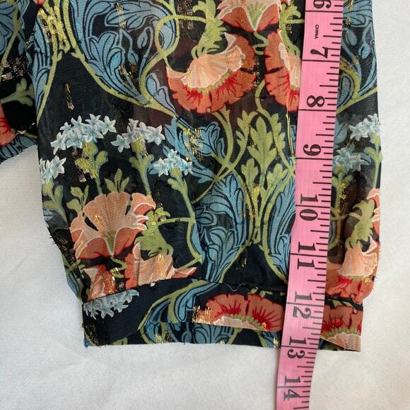 Anthropologie Meadow Rue Basilique Floral Blouse Top Size 8 Muticolor Metallic - Picture 12 of 13